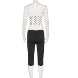 Lace Color-Block Polka Dot Cami Top And Knee-Length Shorts Two Piece Set GPKJ-MR49969