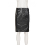 High-Waist PU Leather Bodycon Midi Skirt GPKJ-MR51032