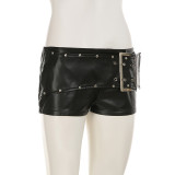 Rivet Waistband Leather Short GPBY-SK8476
