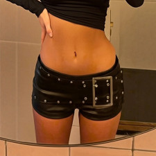 Rivet Waistband Leather Short GPBY-SK8476