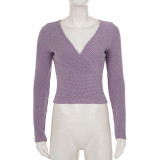 Long Sleeve V Neck Knits Top GPKJ-MR50680