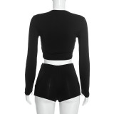 Long Sleeve Zipper Top Two Piece Short Set GDSF-D26ST292
