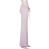 Stripe Tie Up Ruched Micro Flare Pants GPKJ-MR50705