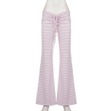 Stripe Tie Up Ruched Micro Flare Pants GPKJ-MR50705