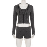 Stripe Knits Sport Coat+Tube Top+Short 3 Piece Set GPKJ-MR50801