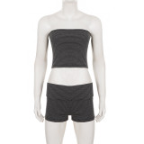 Stripe Knits Sport Coat+Tube Top+Short 3 Piece Set GPKJ-MR50801