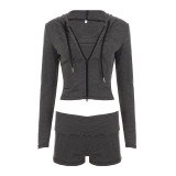 Stripe Knits Sport Coat+Tube Top+Short 3 Piece Set GPKJ-MR50801