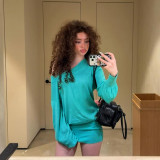 Casual V Neck Long Sleeve Knits Mini Dress GPKJ-MR50649