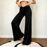 Solid Color Wide Leg Knits Pants GPKJ-MR50455