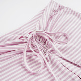 Stripe Tie Up Ruched Micro Flare Pants GPKJ-MR50705