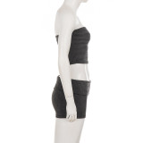 Stripe Knits Sport Coat+Tube Top+Short 3 Piece Set GPKJ-MR50801