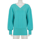 Casual V Neck Long Sleeve Knits Mini Dress GPKJ-MR50649