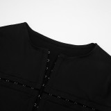 Long Sleeve Zipper Top Two Piece Short Set GDSF-D26ST292