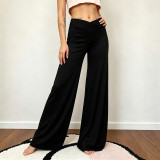 Solid Color Wide Leg Knits Pants GPKJ-MR50455