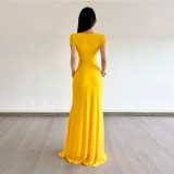 Lace Patchwork V Neck Maxi Dress GPKJ-MR50156