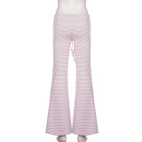 Stripe Tie Up Ruched Micro Flare Pants GPKJ-MR50705