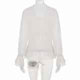 Lace Patchwork Chiffon Tie Up T Shirt GPKJ-MR50303