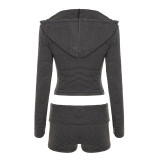 Stripe Knits Sport Coat+Tube Top+Short 3 Piece Set GPKJ-MR50801