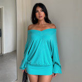 Casual V Neck Long Sleeve Knits Mini Dress GPKJ-MR50649