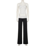 Polka Dot Print Tank Top Straight Pant Suit GPKJ-MR50309