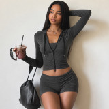 Stripe Knits Sport Coat+Tube Top+Short 3 Piece Set GPKJ-MR50801
