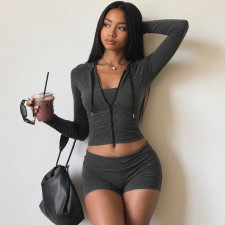 Stripe Knits Sport Coat+Tube Top+Short 3 Piece Set GPKJ-MR50801