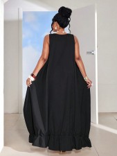 Plus Size Stripe Print Sleeveless Loose Maxi Dress GQLK-6692
