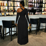 Solid Color Long Sleeve Tassel Maxi Dress YF-11109