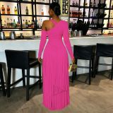 Solid Color Long Sleeve Tassel Maxi Dress YF-11109