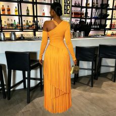 Solid Color Long Sleeve Tassel Maxi Dress YF-11109
