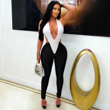 Solid Color Deep V Neck Jumpsuit SHD-8126