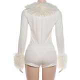 V Neck Bodysuit Two Piece Shorts Set DLSF-K6S14436A
