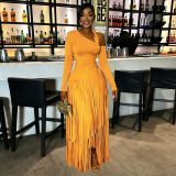 Solid Color Long Sleeve Tassel Maxi Dress YF-11109