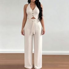 Solid Color Sleeveless Vest Two Piece Pants Set SHD-8119