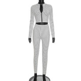 Polka Dot Print Long Sleeve Two Piece Pants Set MXBF-J26ST314