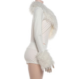 V Neck Bodysuit Two Piece Shorts Set DLSF-K6S14436A