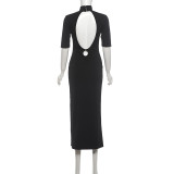 Short Sleeve Backless Midi Dress XEF-K6D13872A