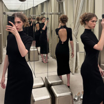 Short Sleeve Backless Midi Dress XEF-K6D13872A