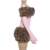 Leopard One Shoulder Two Piece Skirts Set DLSF-K6S14578A