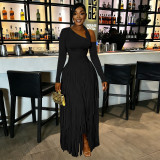 Solid Color Long Sleeve Tassel Maxi Dress YF-11109