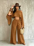 Solid Color Slash Shoulder Loose Two Piece Pants Set SFY-2817