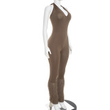 Solid Color Halterneck Tassel Jumpsuit GSZM-C26JP289