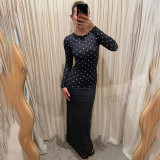 Polka Dot Print Long Sleeve Maxi Dress LJSF-D6722163X