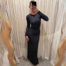 Polka Dot Print Long Sleeve Maxi Dress LJSF-D6722163X