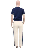 Short Sleeve Color Block Sport Two Piece Pants Set SH-391627