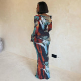 Slash Neck Long Sleeve Print Maxi Dress GJYO-JD305673