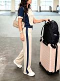 Short Sleeve Color Block Sport Two Piece Pants Set SH-391627