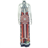 Backless Cross Halterneck Print Two Piece Pants Set GJYO-JS919206