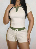 Contrast Color Short Sleeve Shorts Suit SH-391609