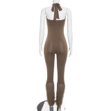 Solid Color Halterneck Tassel Jumpsuit GSZM-C26JP289